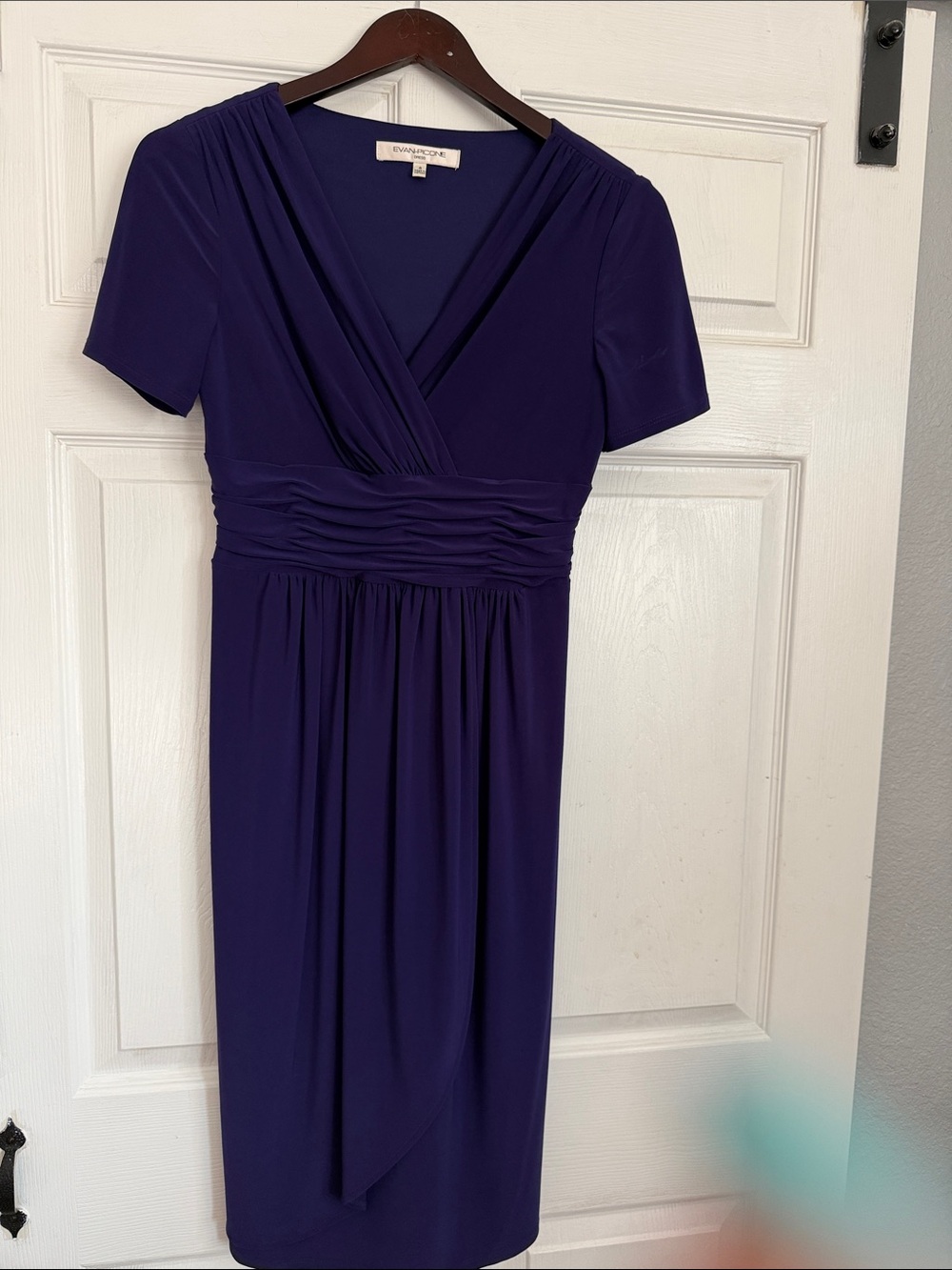 Evan Picone Deep Purple V-Neck Ruched Waist Sheath Dress